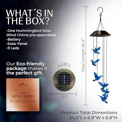 Upblend Outdoors Hummingbird Solar Wind Chimes for Outside – Color Changing LED Wind Chimes for Outside, Solar Chimes Outdoor Waterproof – Hummingbird, Blue - Image 7