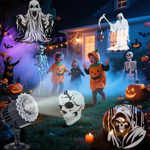 Christmas Projector Lights Outdoor, 3D Halloween Dynamic Rotating Skull Ghost Skeleton Decorations Indoor,Waterproof Holiday Light for Window,2025 Latest Terror Atmosphere Maker for Door,Garage - Image 4