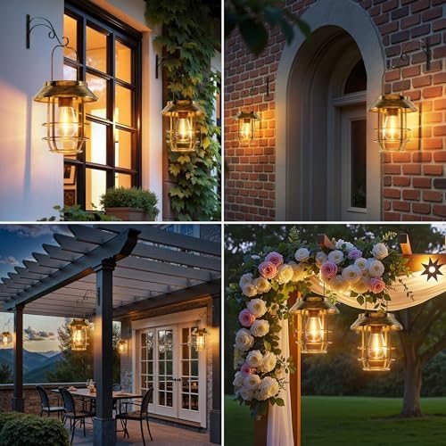4 Pack Solar Lanterns Outdoor Waterproof, Metal Hanging Lantern, Bronze - Image 5