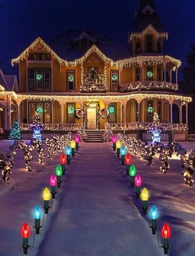 GOOTHY C9 Christmas Pathway Lights Outdoor, 38Ft Outdoor Christmas Decorations with 25 C9 Multicolor Bulbs Marker Stakes Light, Connectable Walkway Lights for Outside Yard Lawn Sidewalk Garden - Image 7