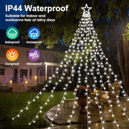 Outdoor Christmas Decorations 11.5ft White Waterfall Christmas Tree Lights - Image 3