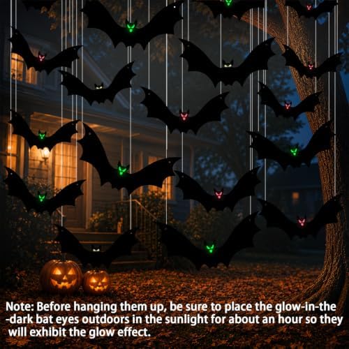 18 Pcs Hanging Bats Halloween Wall Decoration Outside Flying Plastic Bat 3 Size with Eyes Sticker Outdoor Decor for Hanging in The Tree, Porch, Yard, Lawn, Indoor (Bat) - Image 2