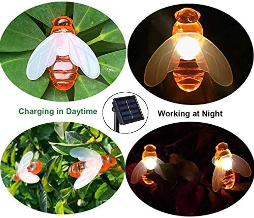 Solar String Lights 20LED Outdoor Waterproof Simulation Honey Bees Decor for Garden Xmas Decorations Warm White - Image 2