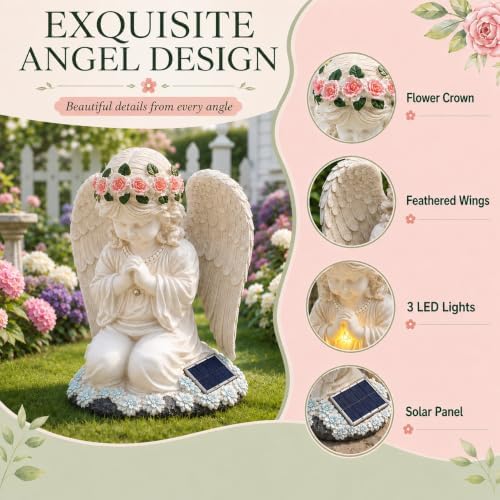 YODY Solar Garden Statues Outdoor Decor Angel with LED Light - Image 4