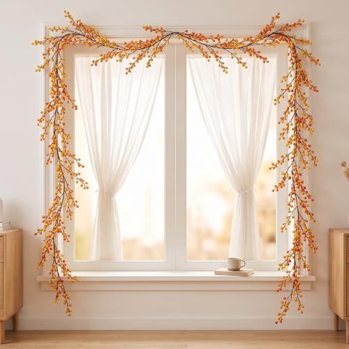 Thiccywoov 2 Pack 9 ft Fall Berry Garland Artificial Autumn Orange Vine - Image 5