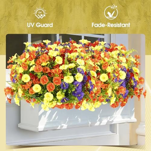Artificial Morning Glory UV Resistant Outside 36 pcs 4 Colors Garden Artificial Flowers Outdoors, Realistic Faux Silk Morning Glory Fake Morning Glory Plants for Porch Planters Window Wedding Decor - Image 5