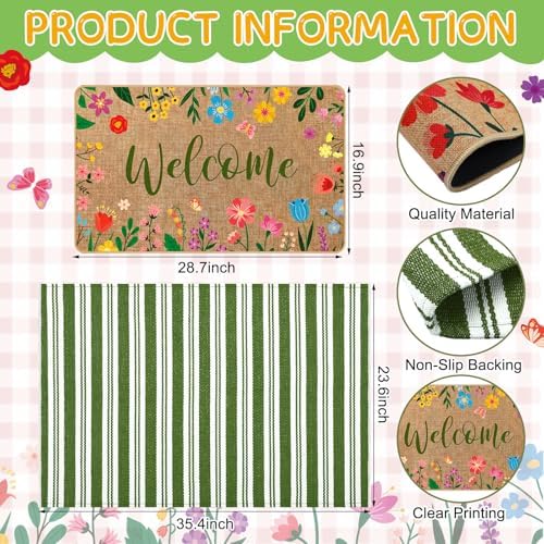 Tinideya 2 Pcs Floral Layered Door Mat Outdoor Wildflower Welcome Mat - Image 3