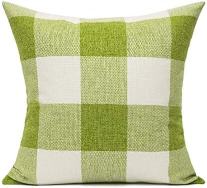 VAKADO 26x26 Set of 2 Grass Green White Buffalo Plaids Decorative Throw Pillow Covers Retro Farmhouse Checkered Sage Green Furniture Square Cushion Cases Home Decorations for Couch Patio Sofa Outdoor - Image 2