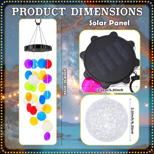GlikCeil Solar Wind Chimes for Outside, 27.5inch Round Solar Powered Seashell Wind Chime Decorations Outside Waterproof Hanging LED for Yard, Porch, Patio, Party, Color Changing Lights - Image 2