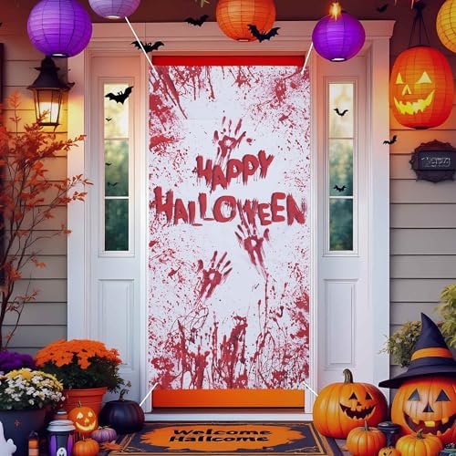 Halloween Handprint Door Windoor Cover for Outdoor Indoor Halloween Eve Background Party Wall Decoration by BULLSPANN