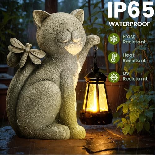 Solar Garden Outdoor Statues Cat with Solar Lantern,Outdoor Cat Figurines Decorations,Lawn Home Decor for Patio, Balcony, Yard Ornament,Unique Housewarming and Birthdays Gifts for Mom Women Grandma - Image 4