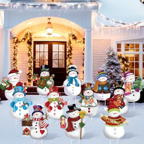 Bencailor 12 Pcs Snowman Yard Signs with Stakes Winter Outdoor decorations by Bencailor