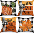 GEEORY Fall Pillow Covers 18 x 18 Inch Set of 4, Buffalo Bowknot Pumpkin Maple Leaf Decorative Throw Cushion Cases Farmhouse Thanksgiving Decor Indoor Decoration for Home Sofa Couch (Orange) 392-18 by GEEORY