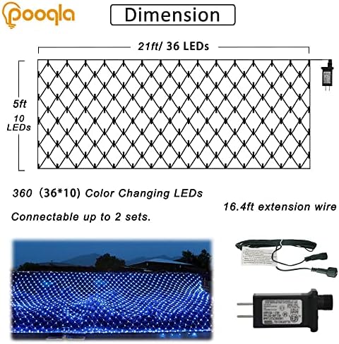 Pooqla Blue Net Lights, 21x 5ft Christmas Bush Lights Outdoor Green Wire - Image 4