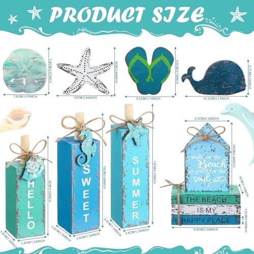 Vercraft 11 Pcs Summer Beach Table Decorations Ocean Tiered Tray Decor Summer Centerpiece Decorative Wood Books Table Top Decor Starfish Wooden Sign for Home Party Supplies (Ocean) - Image 4