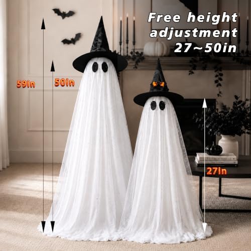 2Packs Halloween Decorations Outdoor,Halloweens Party Decoration Indoor,Spooky Ghost with Remote Control String Lights,Halloween-Ghost Lights for Porches Yards Gardens Lawn - Image 5