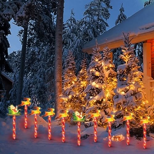 LAMPHOME Christmas Pathway Lights Outdoor, 5PCS Santa Sleigh Markers Christmas Decorations Outdoor Yard, Pathway Marker Stake Lights for Patio Ground Path Sidewalk Walkway Driveway - Image 6