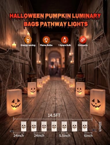 14.5Ft Halloween Pathway Lights with 7 Flickering Flame Pumpkin - Image 2