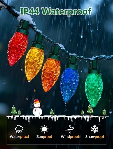 C9 Christmas Lights Outdoor, 26FT 50 LED Vintage Multicolor Plug in Fairy String Lights Waterproof, Connectable Christmas Tree Lights for Outside, House, Roofline, Yard, Garden Decor, Green Wire - Image 3