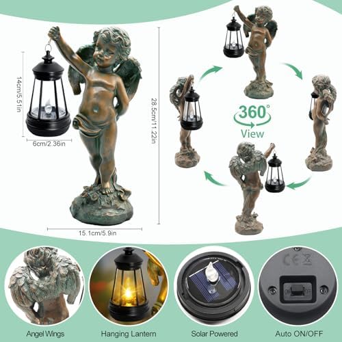 Solar Angel Garden Statues, Outdoor Angel Solar Hanging Lights Waterproof, Birthday Gifts for Mom Women Mother's Day, Cupid Boy Garden Figurines for Yard Decor Patio Porch Lawn Ornaments - Image 2