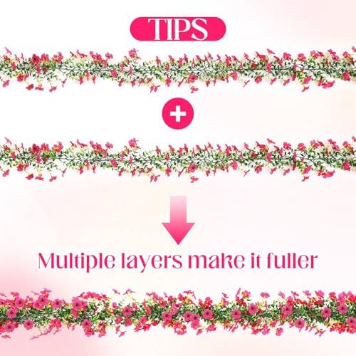 4 Pcs 6 ft Artificial Flowers Wisteria Garland, Magenta - Image 4