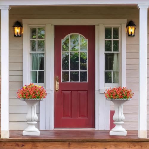 LikSoor 16 Bundles Artificial Flowers Outdoor Spring Summer Decoration Fake Silk Colorful Daisy Eucalyptus Realistic UV Resistant Outside Faux Plants for Garden Porch Window Box Home Decor(Red) - Image 2