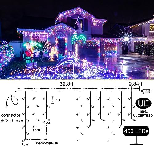 33FT Icicle Lights for Outside 400 LED Multicolor Christmas Lights - Image 5