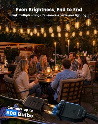30FT(24+6) String Lights Outdoor, 2FT Bulb Spacing, Waterproof Shatterproof Warm White ST38 LED Edison Bulbs, Extension Cord, Plug in Connectable Hanging Patio Lights for Outside, Backyard - Image 4