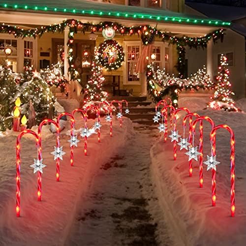 LAMPHOME 16Pack 16.5" Christmas Candy Cane Pathway Markers with Snowflake, Xmas Pathway Lights Outdoor with 64 Warm White Lights for Walkway Garden Lawn Holiday Decorations by ULL