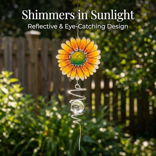 18" Wind Spinner Outdoor Hanging Metal Figurine Spinner for Garden Décor Ornaments,Lawn Yard Patio,Sunflower - Image 7