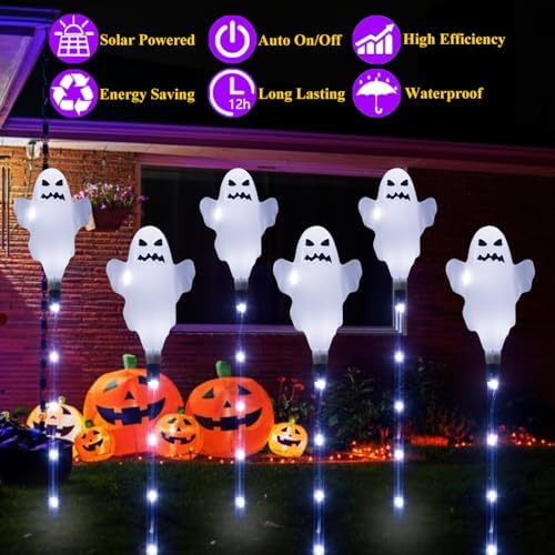 6 Pack Solar Halloween Ghosts Outdoor Decorations, Solar Halloween Lights Outdoor Waterproof, Pathway Lights for Outside Garden Patio Yard Lawn Party Walkway Grave Ghost Decor - Image 2