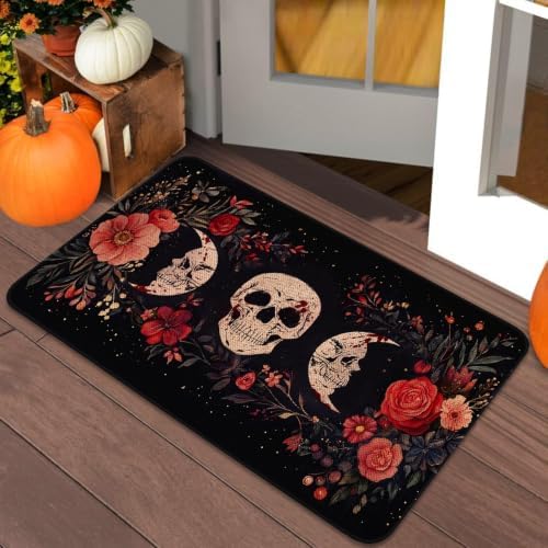 Halloween Welcome Door Mat,Funny Halloween Doormat for Front Door Outdoor,Halloween Skull Non-Skid Floor Mat Halloween Kitchen Decoration Door Mats Indoor Bedroom Doormats 17x30 inch - Image 2