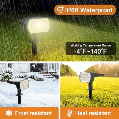 WELALO Solar Spotlight Outdoor, IP68 Waterproof, 65 LED, Warm White, 6 Pack - Image 4