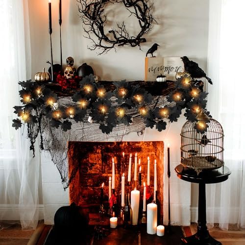 2 Pcs Black Leaf Garland with Yellow Lights, 11.8FT - Image 4