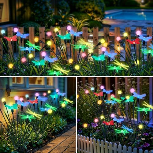 2 Pack Sway Solar Stake Lights, Color Changing Butterfly Dragonfly Firefly Solar Landscape Path Lights, IP65 Waterproof Auto Dusk to Dawn Decorative Lights for Yard Patio Lawn Holiday Wedding - Image 6