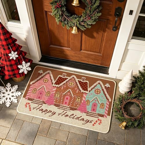 Hexagram Christmas Door Mat 17x29 Inch, Gingerbread House Doormat Outdoor - Image 5