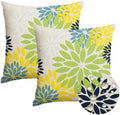 AVOIN colorlife Dahlia Flowers Green and Blue Waterproof Outdoor Throw Pillow Covers, 18 x 18 Inch Outdoor Summer Cushion Case Decoration for Patio Garden Porch Set of 2 by AVOINcolorlife