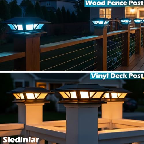 SIEDiNLAR Solar Post Lights Outdoor 2 Modes LED, 6 Pack Black (Warm/White) - Image 4