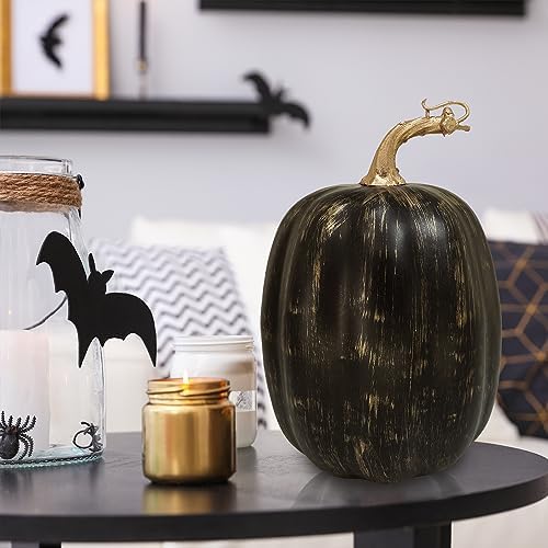 Winlyn 10 Pcs Assorted Artificial Gold Brush Black Pumpkins Decorative Halloween Pumpkins Faux Foam Pumpkins for Fall Halloween Thanksgiving Holiday Harvest Tabletop Centerpiece Mantel Décor - Image 7