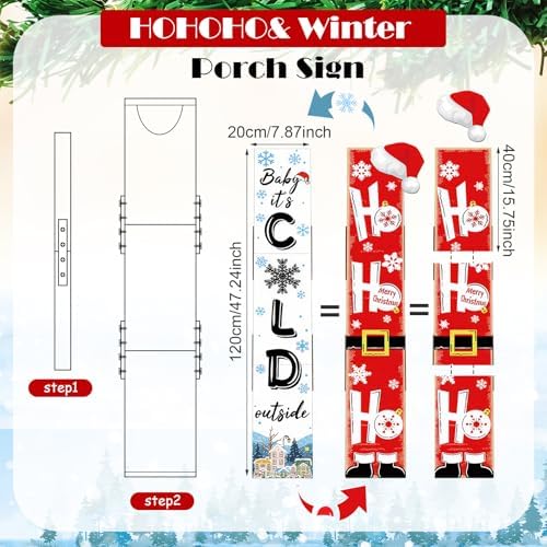 47" 2 Sided Porch Sign Christmas Winter Rustic Welcome Door - Image 2