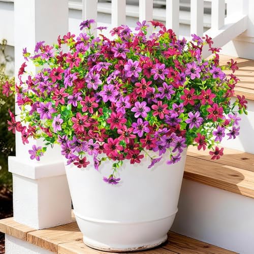 Artificial Flowers for Outdoors Spring Summer Decoration, 12 Bundles Fake Plants UV Resistant Realistic Faux Flower Silk Daisy with Eucalyptus Stem for Patio Planter Porch Yard Window Box Balcony by HomeD%C3%A9cor