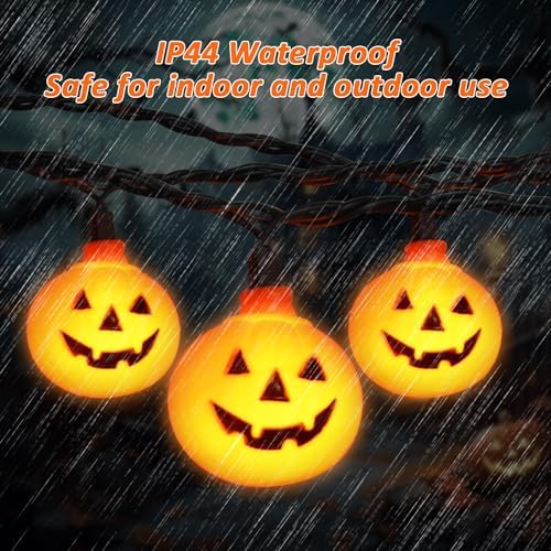 Pumpkin Halloween Decorations Lights, 8.5FT Pumpkin String Lights with 10 LED Waterproof Orange Jack-O-Lantern Lights for Outdoor Indoor Home, Halloween Party Decorations, Black Wire, Plug in - Image 5