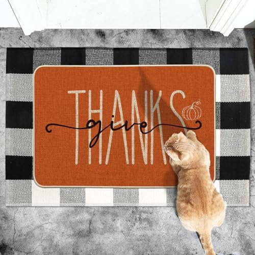 Artoid Mode Give Thanks Pumpkin Thanksgiving Welcome Decorative Doormat, Seasonal Fall Low-Profile Floor Rug Switch Mat for Indoor Outdoor 24x35 Inch - Image 5