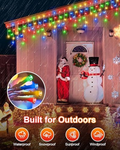 159 FT Christmas Lights Outdoor, 1458 LED Waterproof Outside Christmas Lights Plug in, Timer & Memory, 8 Modes Fairy Lights with 324 Drops for House Eaves Yard Patio Decorations, Multicolor - Image 6