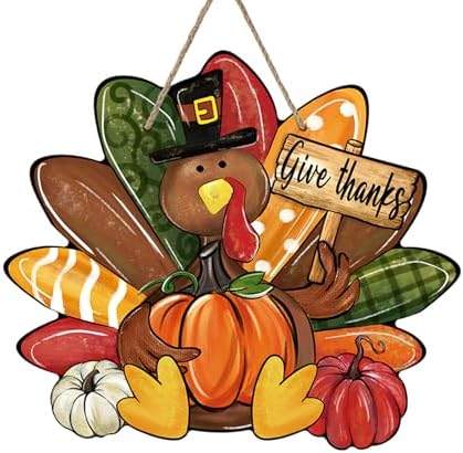 Thanksgiving Turkey Front Door Sign, Fall Give Thanks Pumpkin Wood by Bolisom