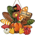 Thanksgiving Turkey Front Door Sign, Fall Give Thanks Pumpkin Wood by Bolisom