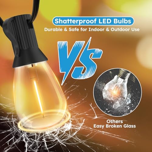 GvvooHome LED Outdoor String Lights, 100FT Waterproof Patio Lights with 32 Shatterproof S11 Plastic Bulbs, 2700K Warm White Edison Hanging Lights for Backyard, Garden, Porch, Bistro - Image 3