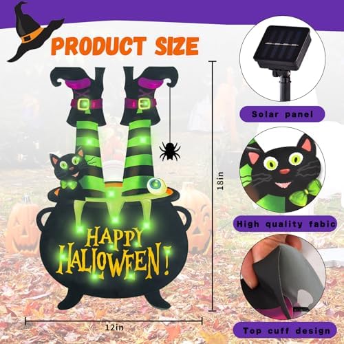 Halloween Lighted Garden Flag, Witch Feet Yard Decor, 12x18 In - Image 6