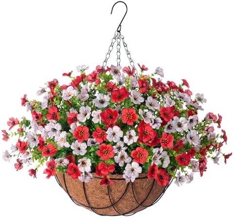INXUGAO Artificial Fake Flowers Hanging Basket for Outdoor Decoration by INXUGAOArtificialFlowers