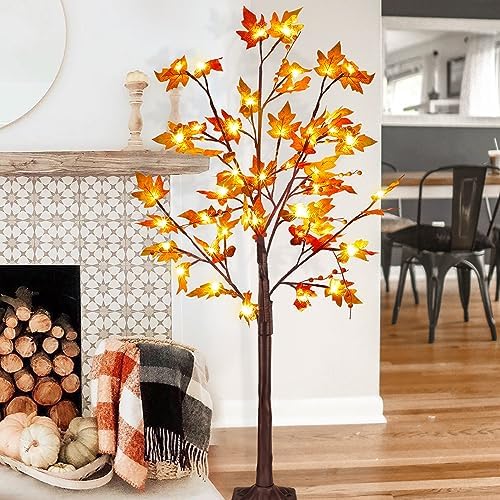 FORUP LED Lighted Maple Tree, 4 FT Lighted Artificial Tree for Thanksgiving Harvest Fall Festival Halloween Home Party Decoration by FORUP+LLC